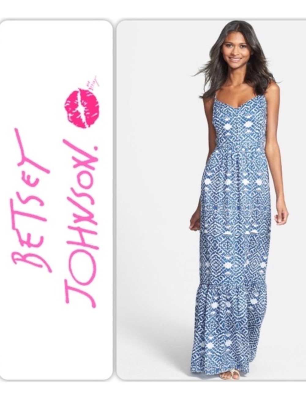 Betsey Johnson Blue Printed Maxi Dress Excellent Condition Sz 10